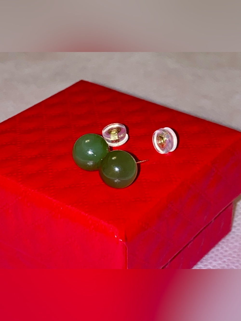 18K Hold Green Lade Stud Earrings - Women Jewelry